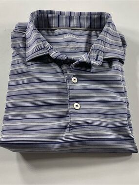 Johnnie O Polo Shirt Mens Large Blue Striped Performance Golf Stretch Casual